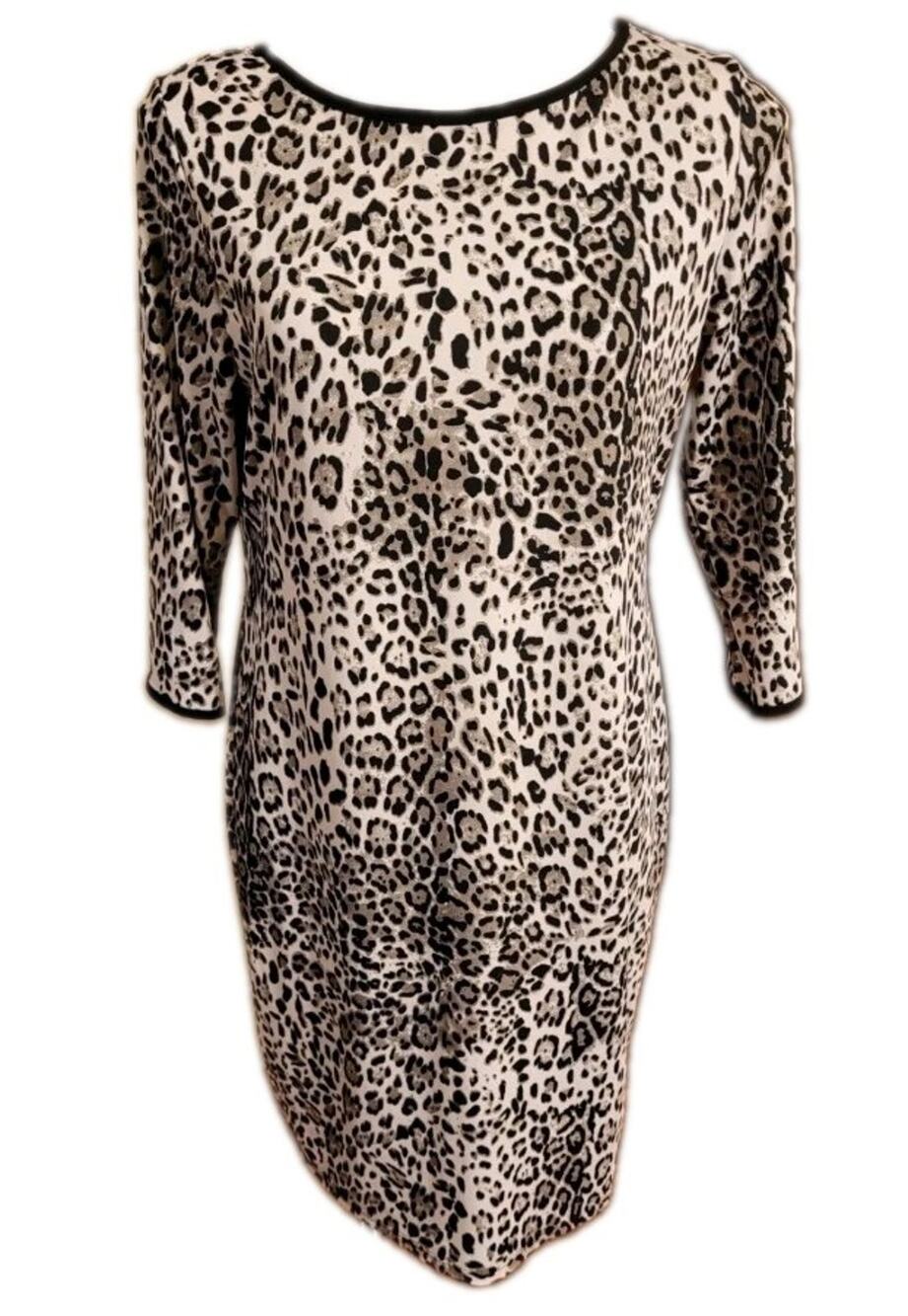 Annalee + Hope 3/4 Sleeve Shift Dress - SNOW LEOPARD - Medium Made In The 🇺🇸 - Picture 1 of 6